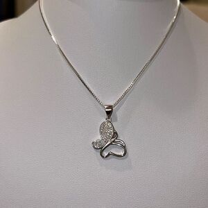 Moissanite Butterfly Pendant Necklace Sparkling Sterling Silver Dainty New